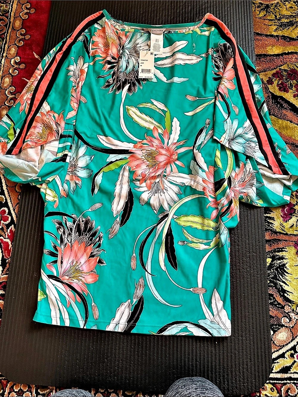 Trina Turk JAD Floral Blouse in Green & Pink Size Medium NWT